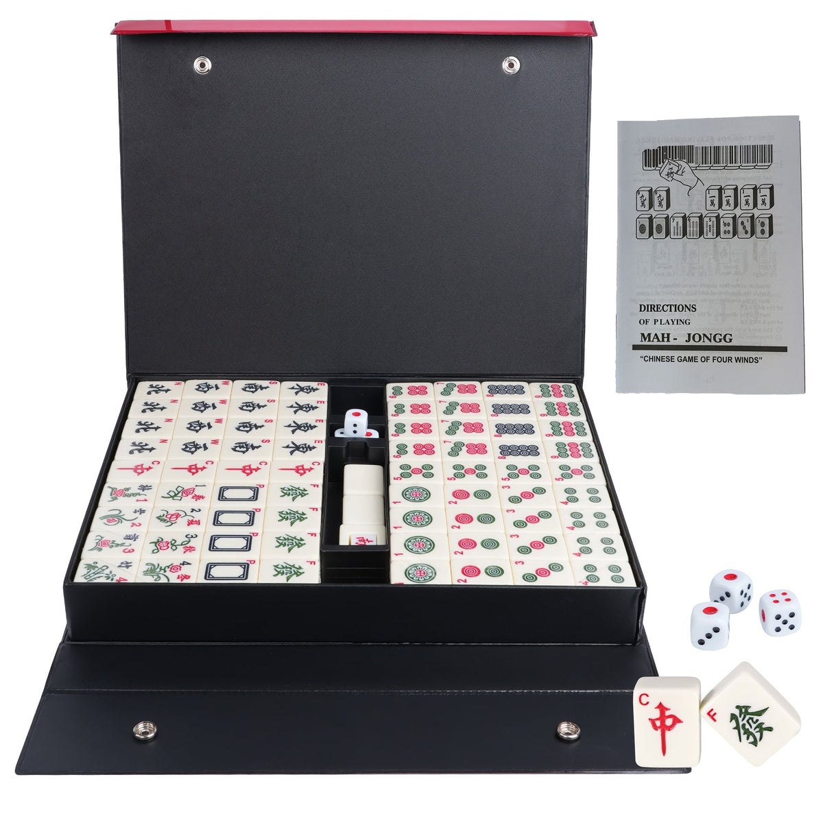 Set de mahjong 36 mm, 146 tuiles en mélamine avec mallette de transport - Tuiles pleine grandeur 3,5 cm blanc ivoire, chiffres arabes, dés, indicateurs de vent et instructions, cadeau de soirée de jeux en famille pour adultes