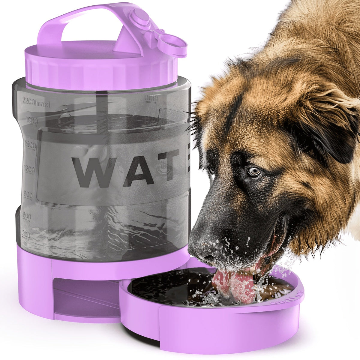 Gourde portable pour chien de 2,2 L avec bol pliable intégré, grande capacité, anti-fuite, idéale pour les voyages, la randonnée, le camping, le parc, pour chiens de toutes tailles