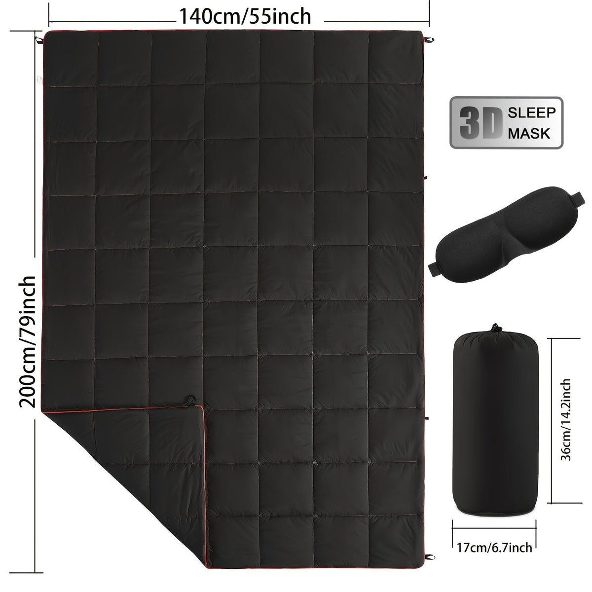 Couverture de camping matelassée pour extérieur 140x200 cm, légère, alternative au duvet, ultra chaude, couette de hamac – Couverture de camping imprimée pour les voyages, pique-niques, fêtes sur la plage et temps froid | 140x200 cm