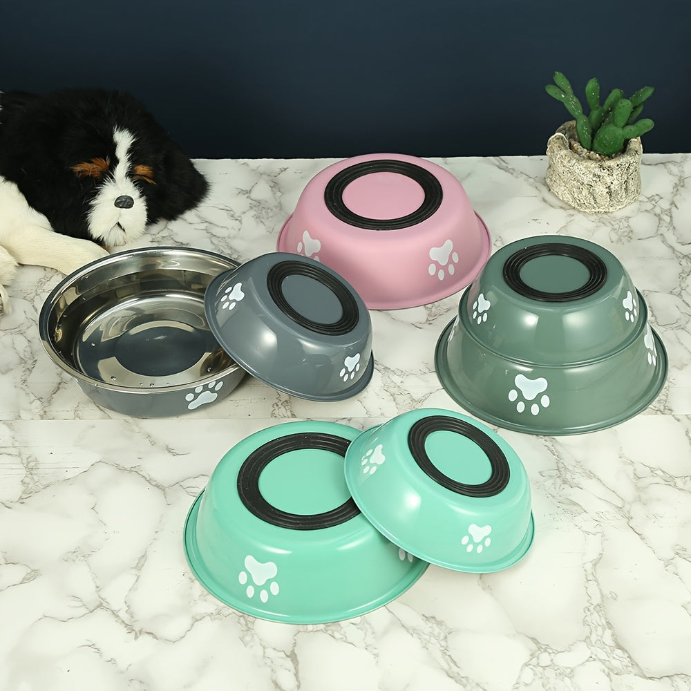 Stainless Steel Pet Bowl with Non-Slip Base β Colorful Printed Food & Water Dish for Cats and Dogs, Durable Easy-Clean Feeding Bowl for Small Medium Large Pets