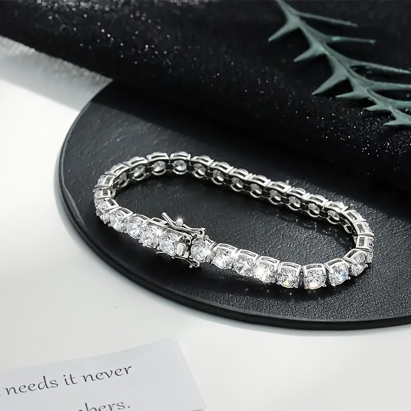Bracelet tennis en argent sterling 925 et moissanite pour femmes et hommes – Bracelet hip-hop de luxe style zircon cubique, tailles 15 à 23 cm, cadeau d'anniversaire ou de mariage