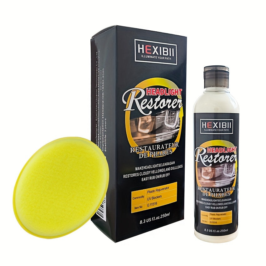 Kit de restauration de phares 250 ml - Liquide nettoyant pour phares de voiture, élimine l'oxydation, le jaunissement et le voile, agent de rénovation avec revêtement cristallin pour optiques en plastique, restaure la clarté de 6 à 10 phares