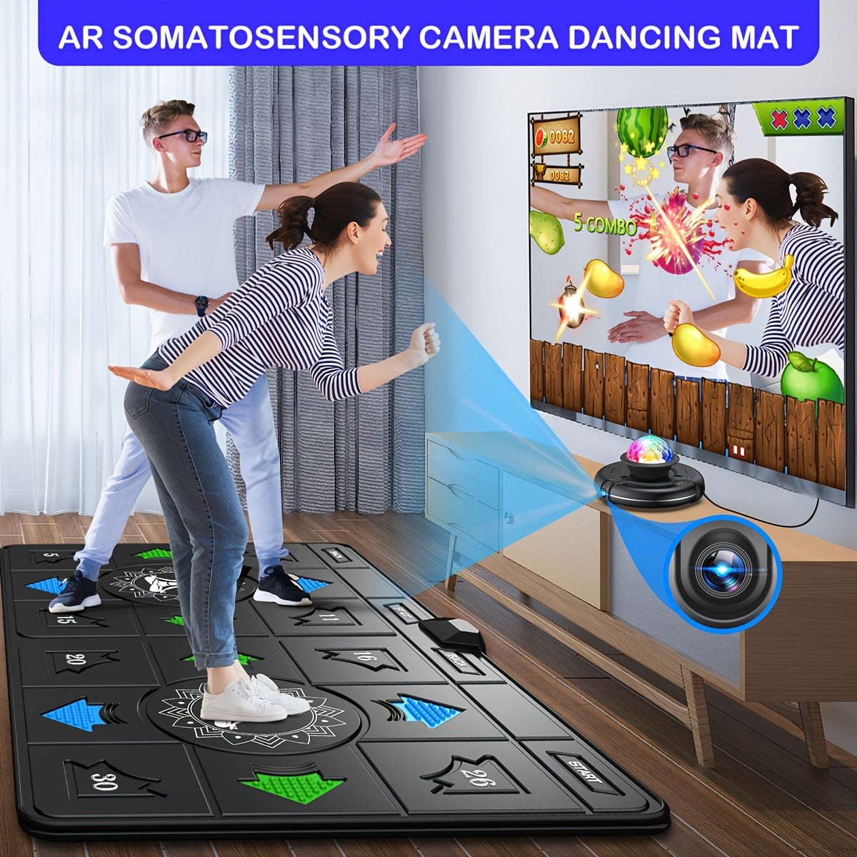 Tapis de danse sans fil pour enfants et adultes - Tapis de danse électronique pour deux joueurs avec caméra HD, compatible TV, jeu de fitness pour garçons et filles de 3 ans et plus | Cadeau d'anniversaire ou de Noël pour s'amuser en famille