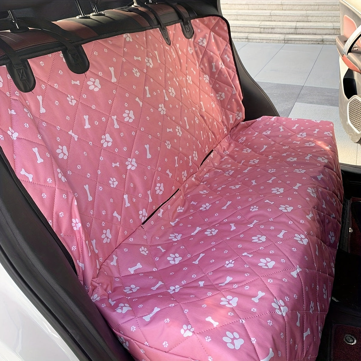 Tapis de protection de siège arrière pour animaux de compagnie - Housse de siège auto imperméable et épaisse pour chien, protection anti-rayures pour banquette arrière, accessoire de voiture motif pattes roses pour propriétaires de chiens