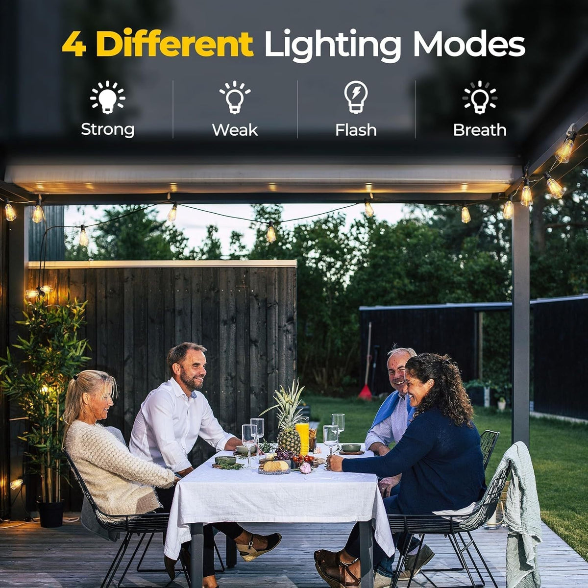 Guirlande lumineuse LED solaire étanche pour extérieur 15 m & 30 m – Ampoules ST38 incassables et intensité réglable, chargement USB-C & solaire, 4 modes, pour terrasse, jardin, piscine, mariage, camping et décoration de Noël