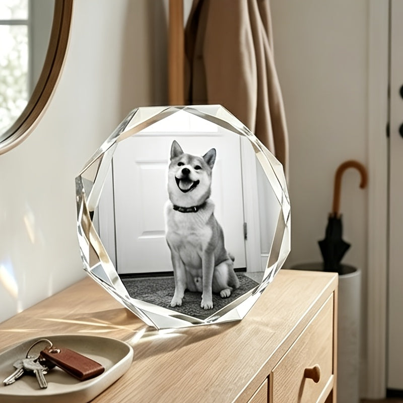 Souvenir en cristal gravé au laser avec photo de chien - Objet décoratif octogonal avec gravure 3D, cadeau commémoratif éternel pour les amoureux des chiens, idéal pour les anniversaires et en hommage à un animal disparu