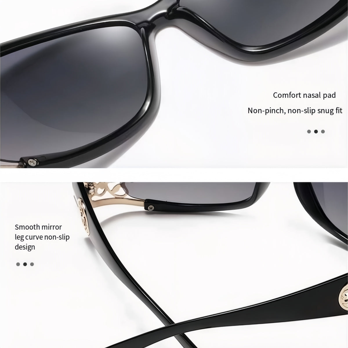Lunettes de soleil polarisées pour femmes – Monture carrée surdimensionnée, branches ajourées, protection UV400, style rétro vintage pour la conduite, la plage et les activités en extérieur, cadeau idéal, noir bleu violet thé