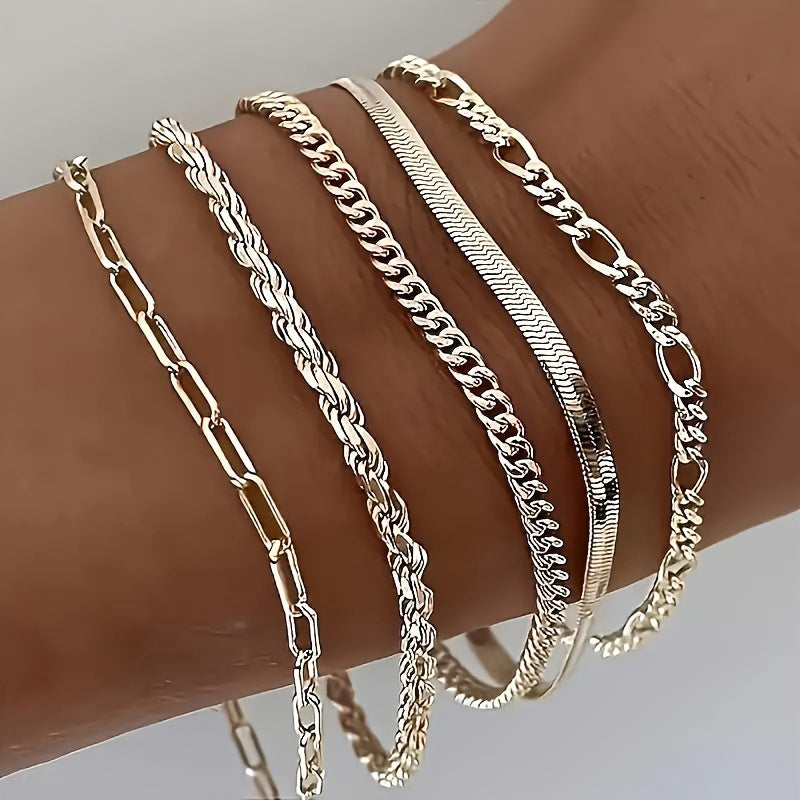 Lot de 5 bracelets chaîne gourmette en argent sterling 925 – Bracelets bohèmes empilables fabriqués à la main pour femmes et hommes, style vintage bohème, cadeau idéal pour Noël, un anniversaire et la Saint-Valentin