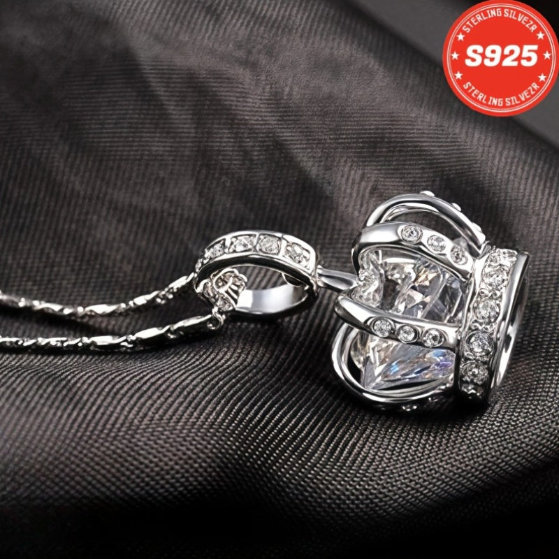 Collier couronne en argent sterling S925 pour femme 18 pouces – Pendentif en oxyde de zirconium 5A, ras-du-cou hypoallergénique, cadeau élégant pour femme, petite amie, maman, fille, anniversaire, Noël
