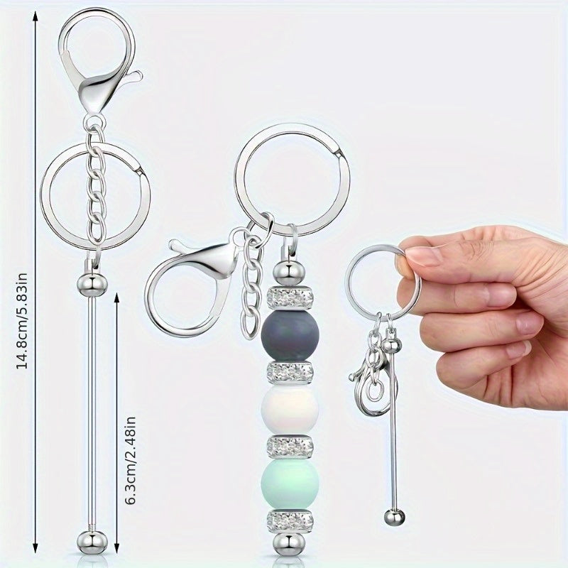 Kit de porte-clés à perler en acier inoxydable – 12 et 24 pièces, pendentifs en métal avec breloques pour loisirs créatifs, cadeaux de Noël et d'Halloween, doré, argenté et or rose