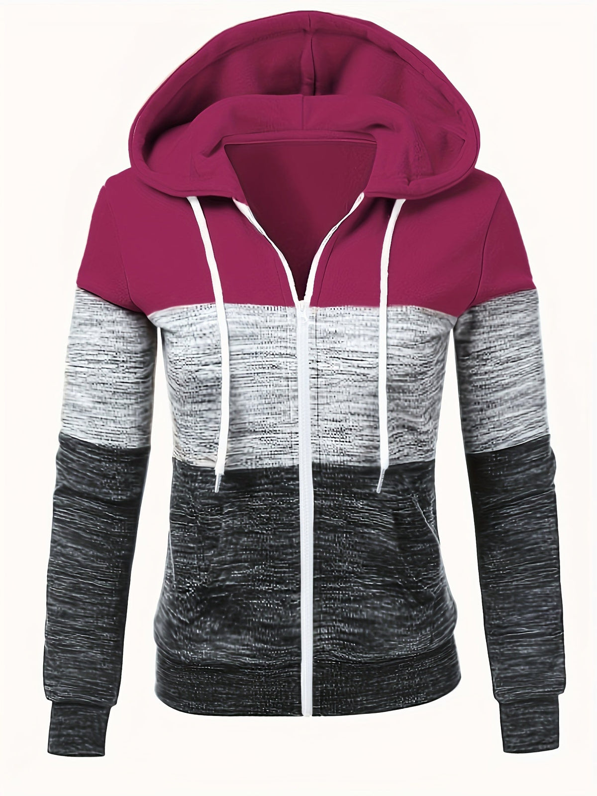 Sweat-shirt à capuche zippé pour femme, imprimé patchwork, veste décontractée ample, bleu paon, noir, rose foncé, mélangé, S M L XL XXL