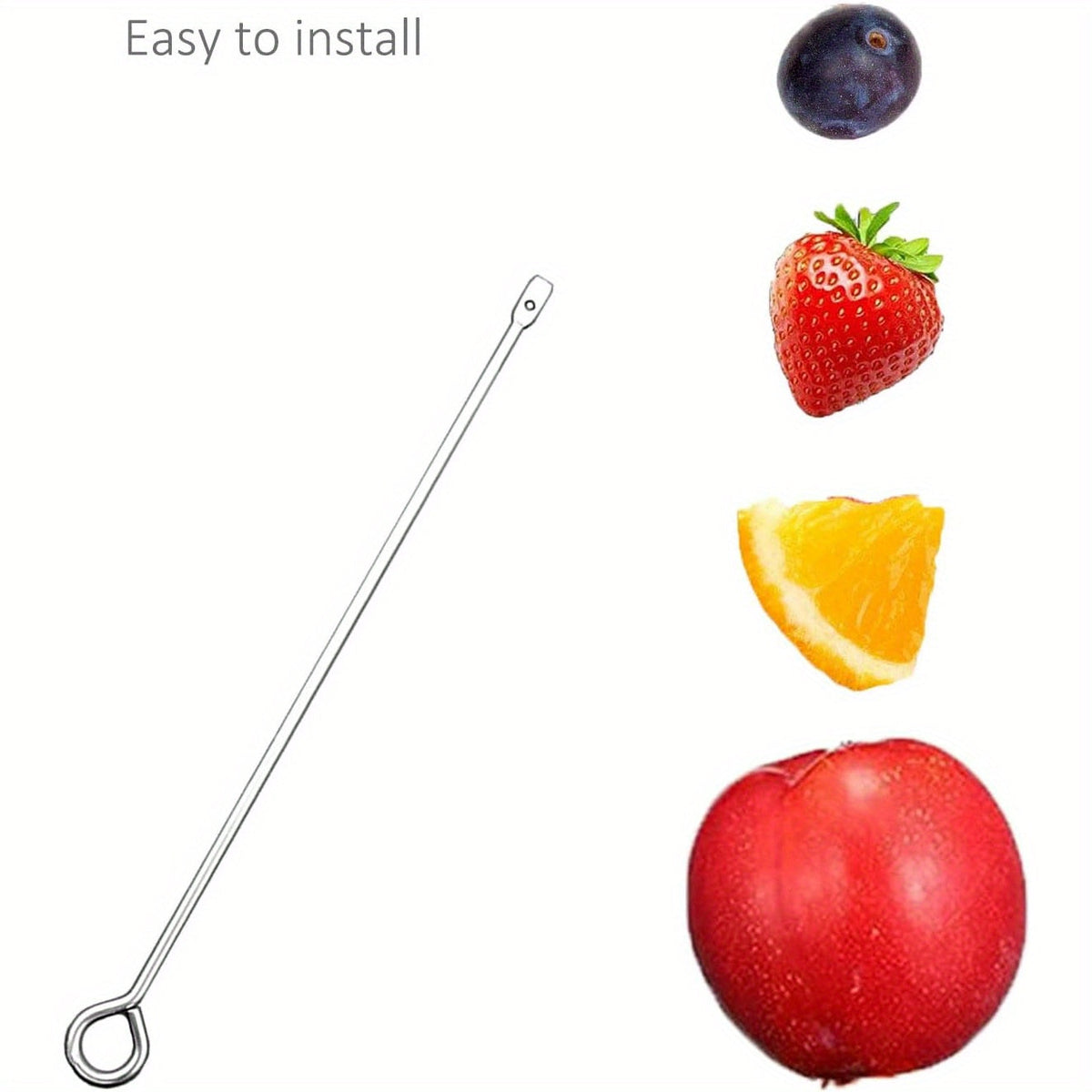 Brochette en acier inoxydable pour fruits et légumes - Distributeur de nourriture pour cage d'oiseau - Jouet de recherche de nourriture avec mousqueton pour perruche, calopsitte, conure, ara - Accessoire de nourrissage pour cage d'oiseau, 25 cm