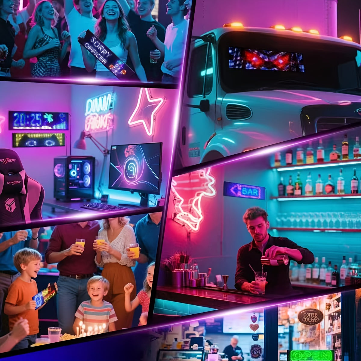 Panneau matrice LED flexible – Contrôlé par application Bluetooth, alimenté par USB, enseigne à texte et animation personnalisables pour voitures, magasins, hôtels, événements et décorations de fête – Tailles multiples