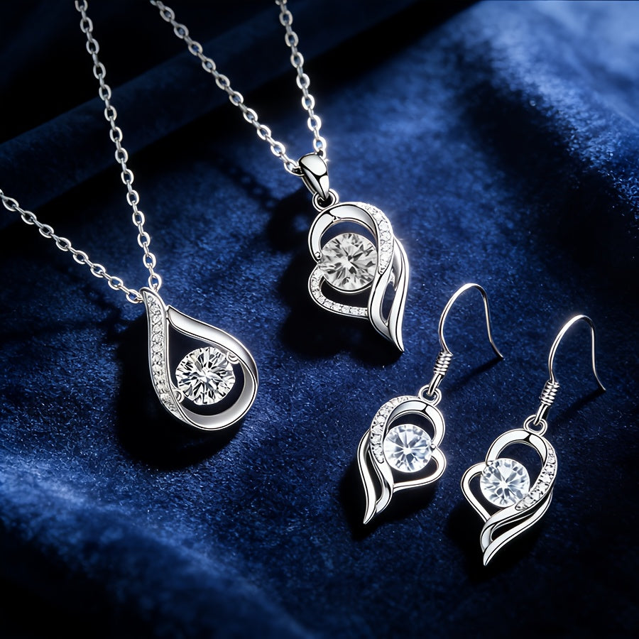 Parure de collier en zircone synthétique étincelante 2-3 pièces – Colliers superposés délicats et hypoallergéniques pour femmes, bijoux fins en oxyde de zirconium pour le quotidien et les fêtes, coffret cadeau de luxe avec option boucles d'oreilles.