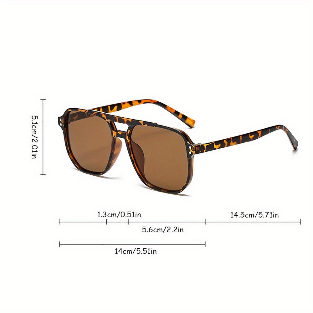 Lot de 3 lunettes de soleil rectangulaires à motif léopard pour femme – Lunettes de mode avec monture en polycarbonate, double pont et verres réfléchissants, idéal pour le quotidien, les festivals d'été, les anniversaires et la fête des mères