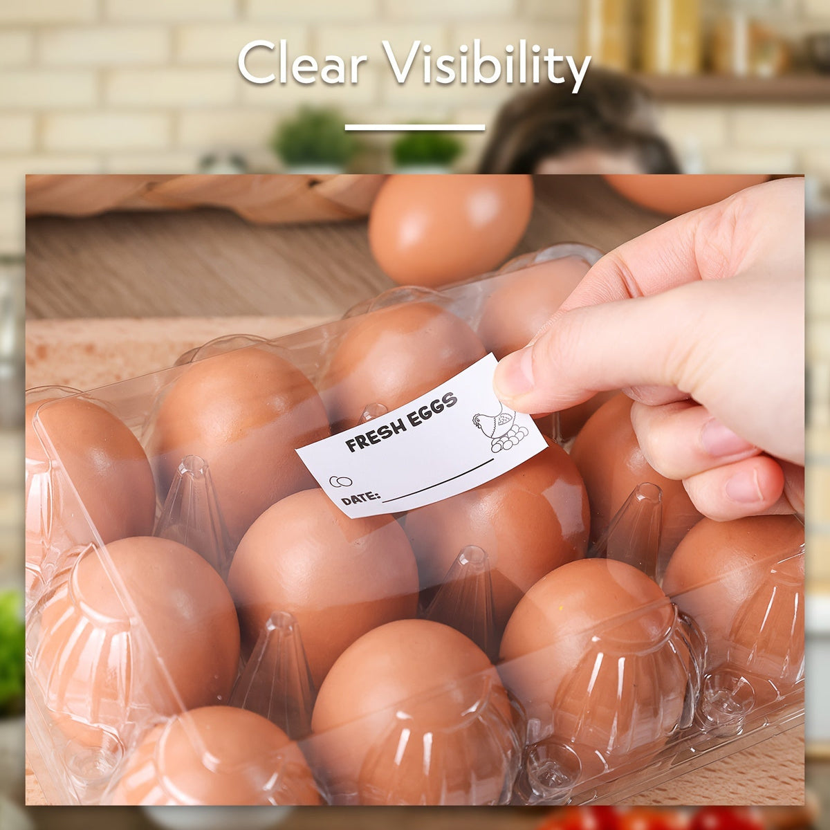 Lot de 60 boîtes à œufs transparentes en plastique, 12 alvéoles avec étiquettes – Boîtes à œufs en PET en gros pour la cuisine, l'élevage, la ferme avicole, le marché fermier et le stockage au réfrigérateur, capacité d'une douzaine d'œufs standard
