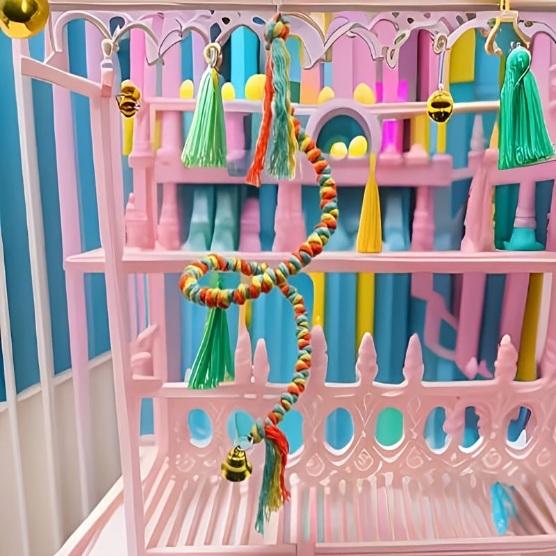 Jouet d'escalade en corde colorée pour perroquet, jouet suspendu rotatif pour le bec, le meulage et la mastication, décoration de cage à oiseaux pour perruches, calopsittes, conures, inséparables, couleur aléatoire
