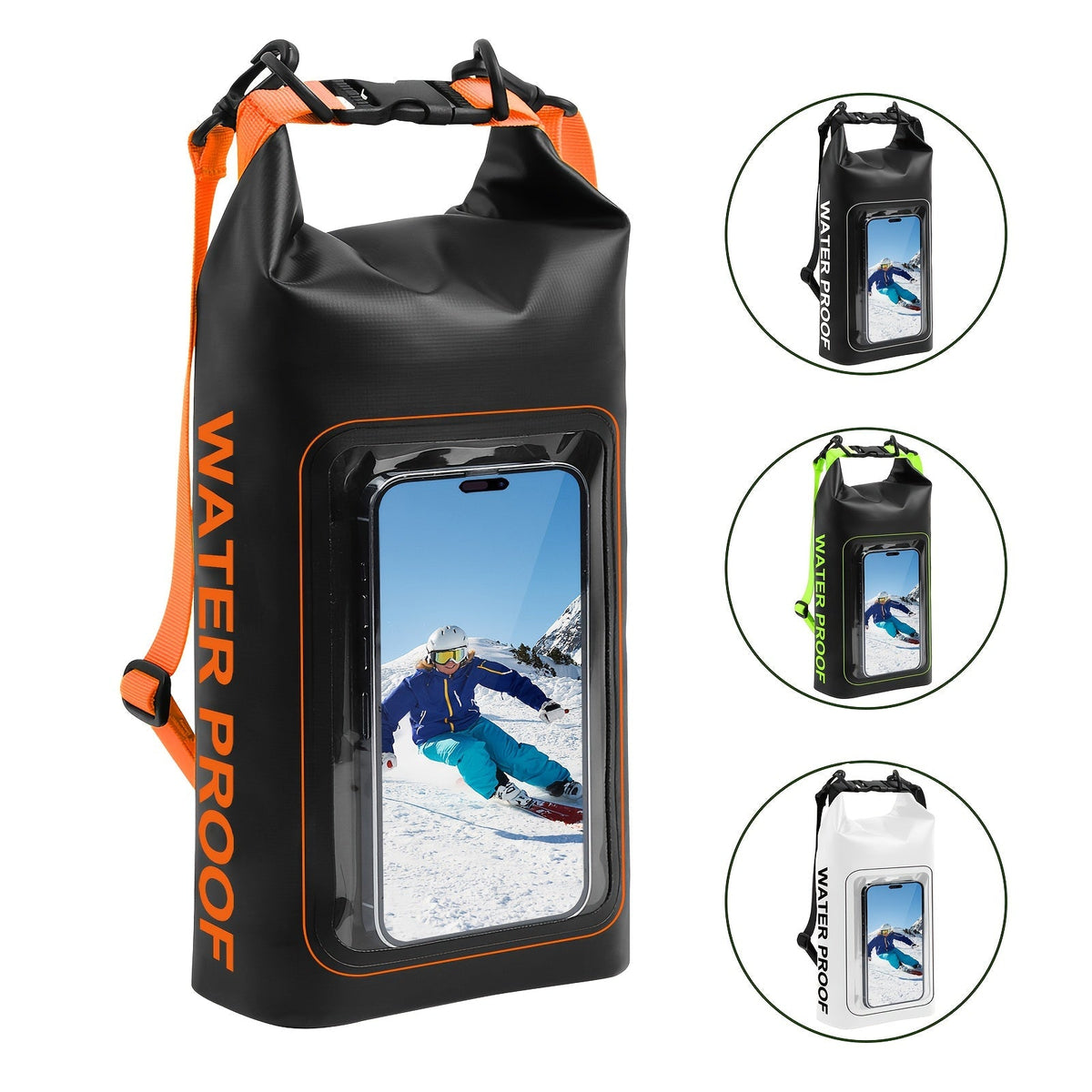 Sac étanche de 10 L à fermeture par enroulement avec pochette pour téléphone - Sac bandoulière pour kayak, bateau, plage, camping, natation, pêche, rafting et voyage