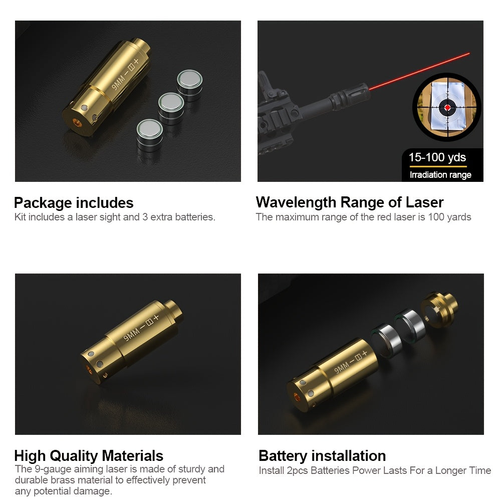 Kit de réglage laser multi-calibres pour 9mm, 45ACP, 223REM, 308WIN, 380ACP, 38SPL, 12GA – Appareil de réglage laser rouge haute précision pour fusils et pistolets, installation facile, inclut 2 jeux de piles