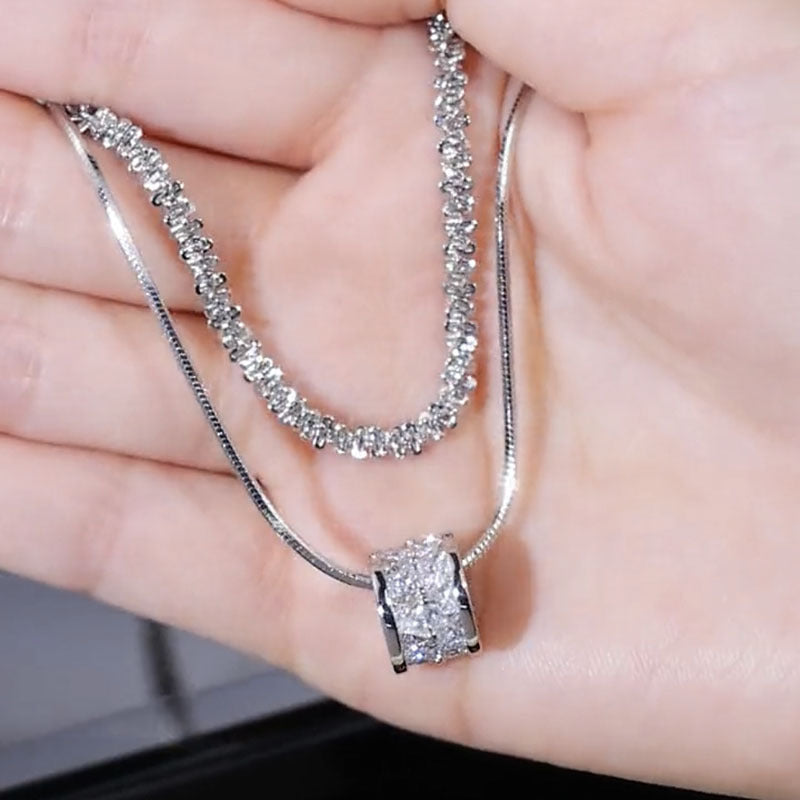 Collier double rang en argent sterling S925 pour femme, élégante chaîne de pull en zircon cubique, bijou minimaliste et tendance pour le quotidien et pour offrir, toutes saisons