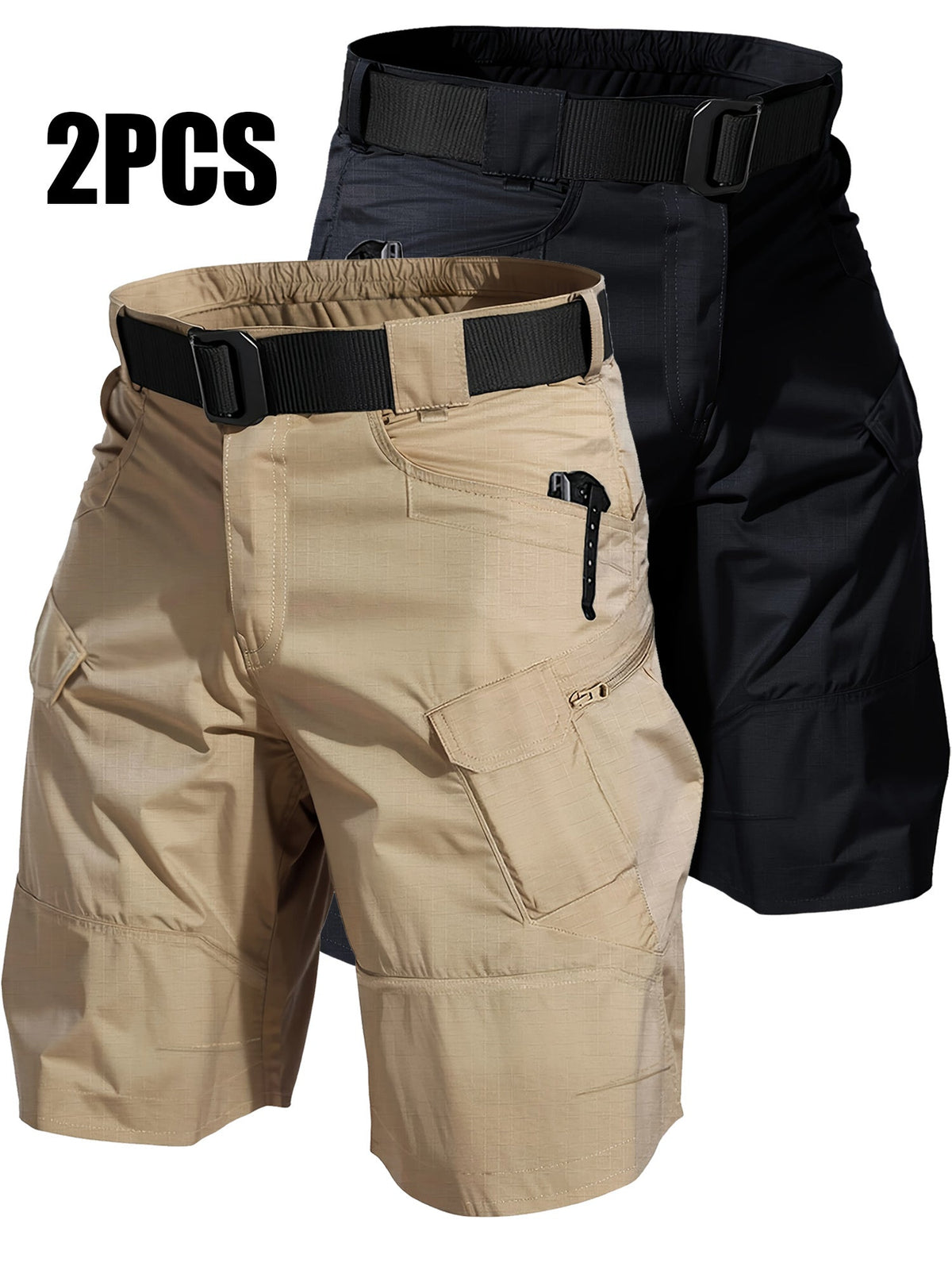Lot de 2 shorts cargo pour homme à poches multiples - Shorts durables, coupe décontractée, parfaits pour la randonnée, le camping, la pêche et le travail, bas tactiques utilitaires pour homme, tailles S-XXXL, noir, gris, kaki, vert kaki
