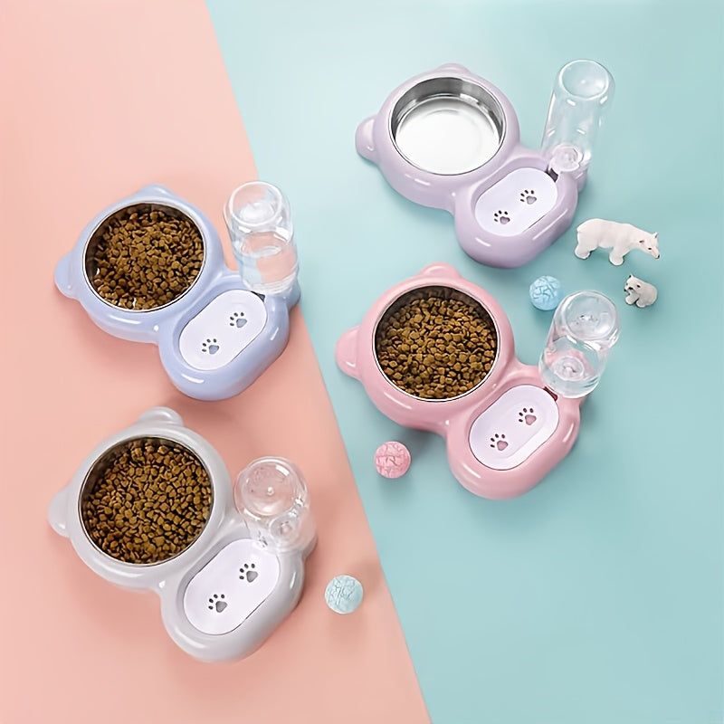 Ensemble de deux gamelles pour animaux avec bouteille d’eau automatique – Gamelles d’eau et de nourriture pour petits chiens et chats, lavables au lave-vaisselle, durables et sans BPA, rose gris violet, station de nourrissage pour animaux d’intérieur