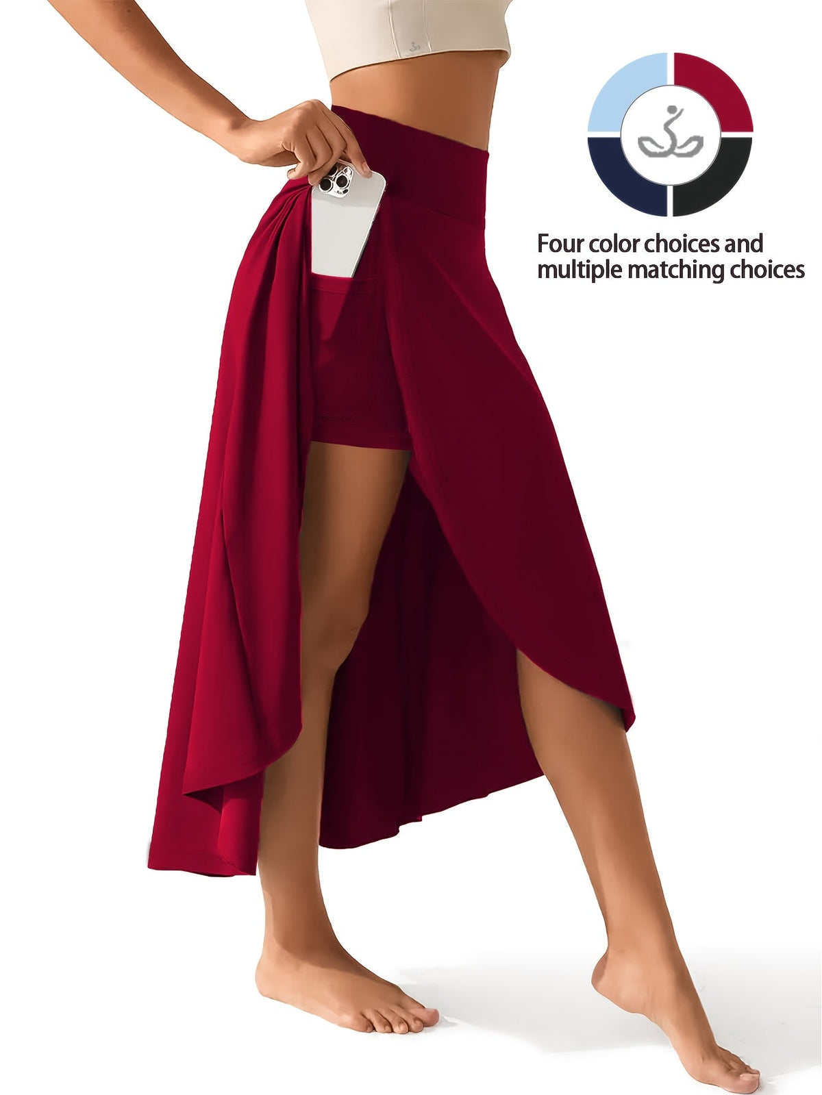 Jupe-short 2 en 1 taille haute pour femme avec short intégré et poches – Jupe de tennis de sport légère et extensible pour le fitness, la gym et le quotidien, XS-XXL, coloris variés