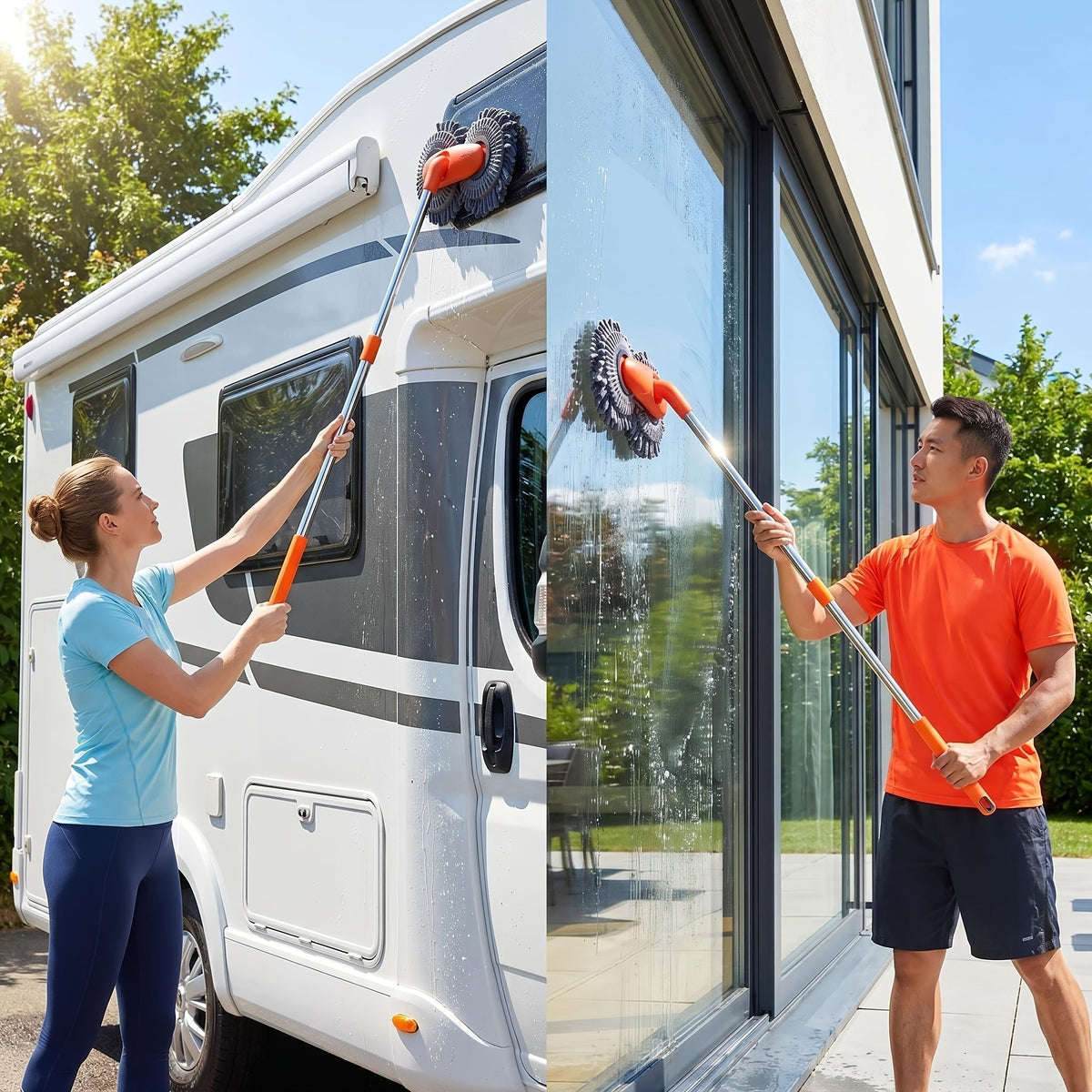 Ensemble balai et brosse de nettoyage pour voiture en microfibre réglable – Balai de lavage à manche télescopique pour voitures et camions, brosse en microfibre douce pour un nettoyage extérieur sans rayures, une brillance impeccable à chaque fois