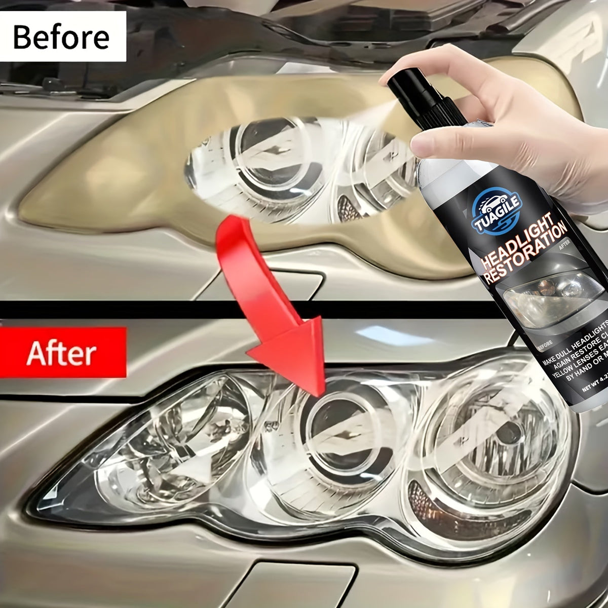 Spray de revêtement protecteur UV pour kit de restauration de phares – Formule chimique éliminant le jaunissement, l'oxydation et le voile, pour redonner aux phares ternis et opaques une clarté cristalline, pour tous les véhicules