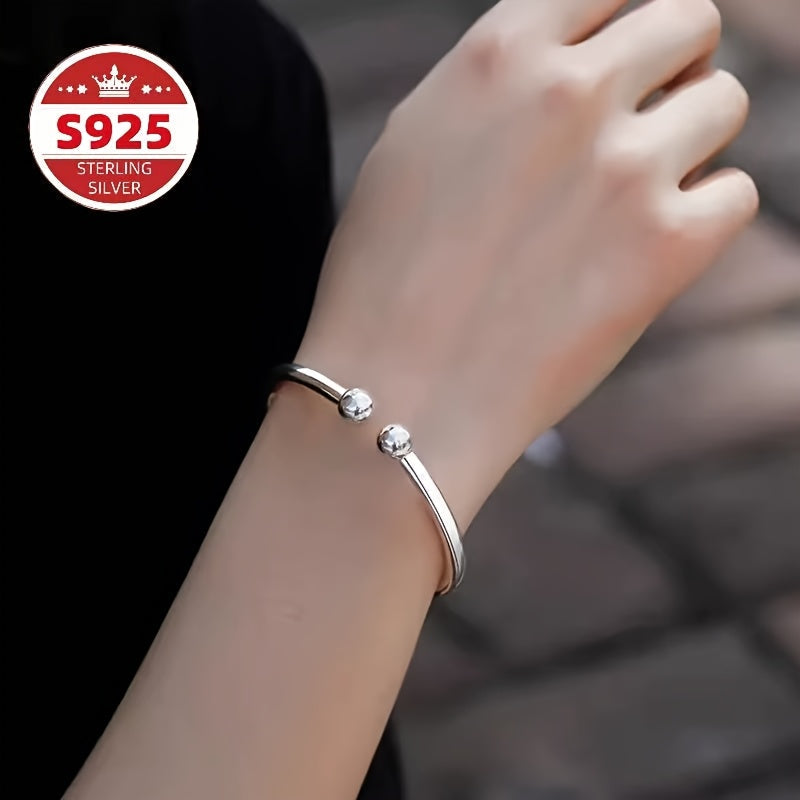 Bracelet jonc ouvert pour femme en argent sterling 925 avec perle nacrée – Bracelet élégant et réglable, hypoallergénique pour le quotidien, cadeau idéal pour la Saint-Valentin, la fête des mères et les anniversaires