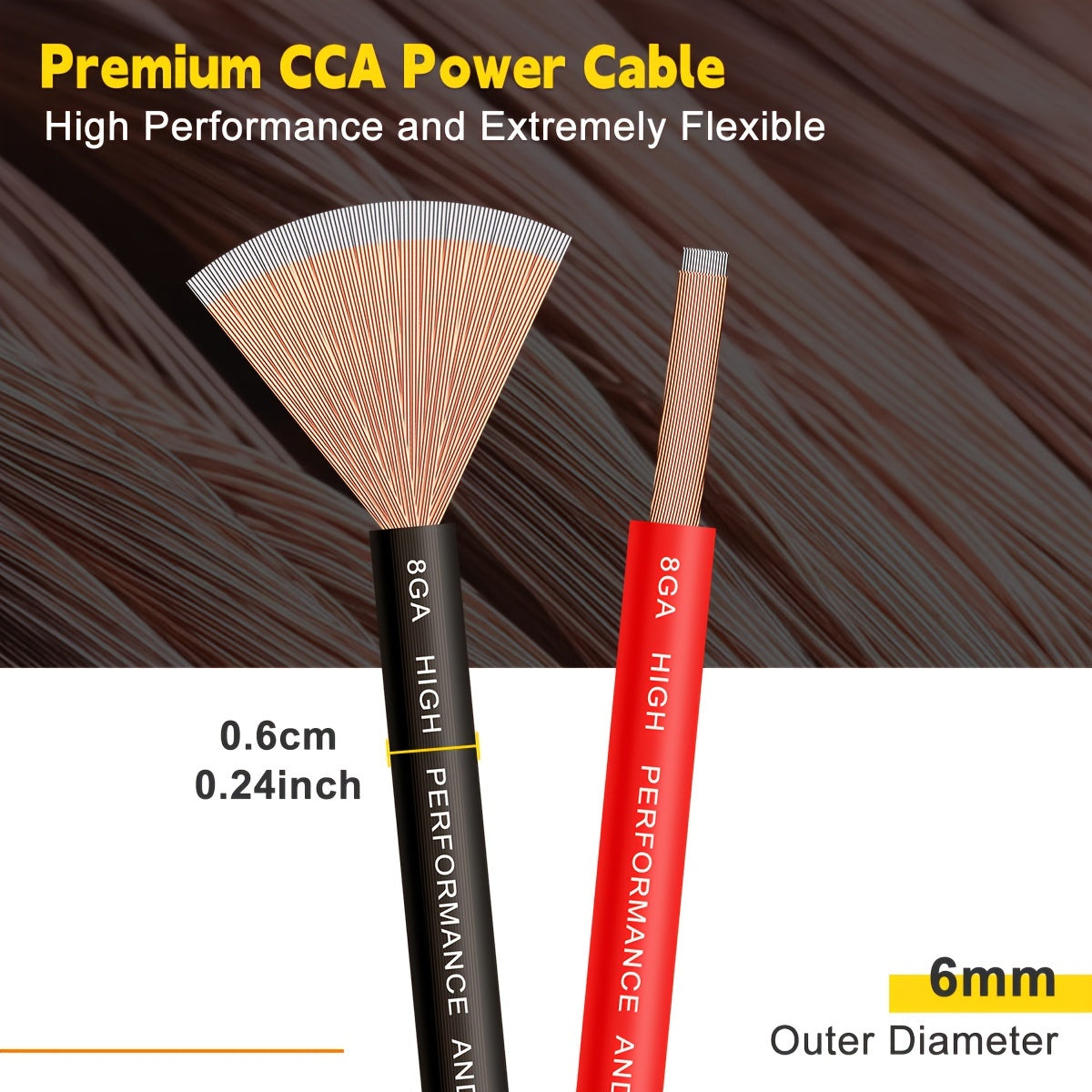 Kit de câbles d'alimentation et de masse CCA de calibre 8, 50 pi (25 pi rouge + 25 pi noir) pour autoradio, amplificateur, haut-parleur, marine, soudage et câblage électrique automobile