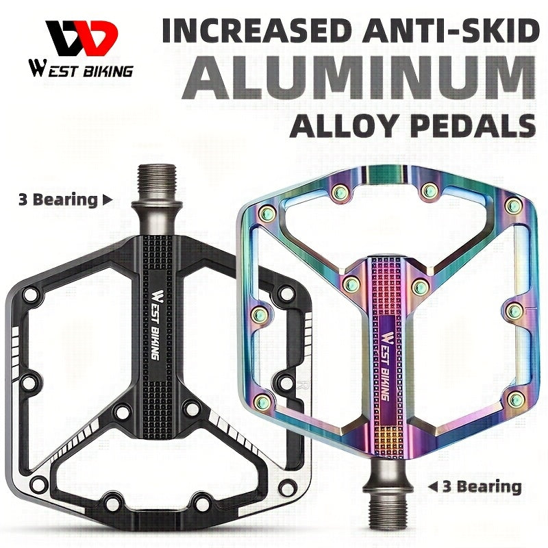 Pédales de vélo en alliage d'aluminium à 3 roulements, antidérapantes et légères, avec douille hexagonale pour VTT et vélos de route – Installation facile, accessoires de cyclisme durables multicolores, 1 paire