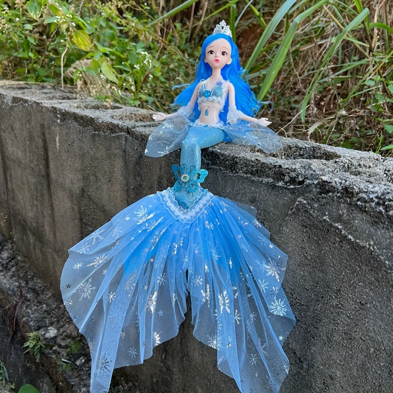 Poupée princesse sirène pour filles 45 cm – Magnifique poupée articulée avec queue en laine, yeux 3D et 11 articulations mobiles, vêtements amovibles, décoration de chambre et jouet, cadeau d'anniversaire ou de Noël