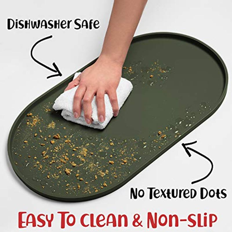 Tapis de gamelle imperméable en silicone pour chien avec bords surélevés - Tapis d'alimentation antidérapant pour nourriture et eau, 48 x 28 cm, protection de sol facile à nettoyer pour chiens et chats, vert kaki