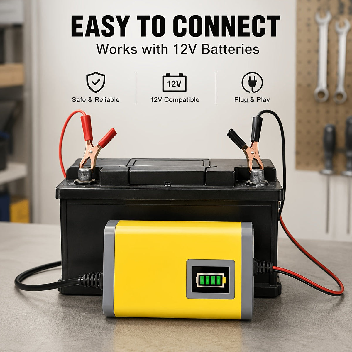 Chargeur et mainteneur de batterie de voiture intelligent 12V, chargeur d'entretien intelligent avec désulfatation et compensation de température pour batteries de 2Ah-100Ah – Compatible avec voiture, camion, moto et tondeuse à gazon
