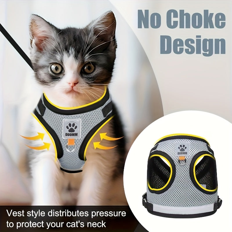 Harnais gilet avec laisse pour chat et chien, anti-fugue, en maille respirante, réglable et anti-traction pour promenades et dressage en extérieur