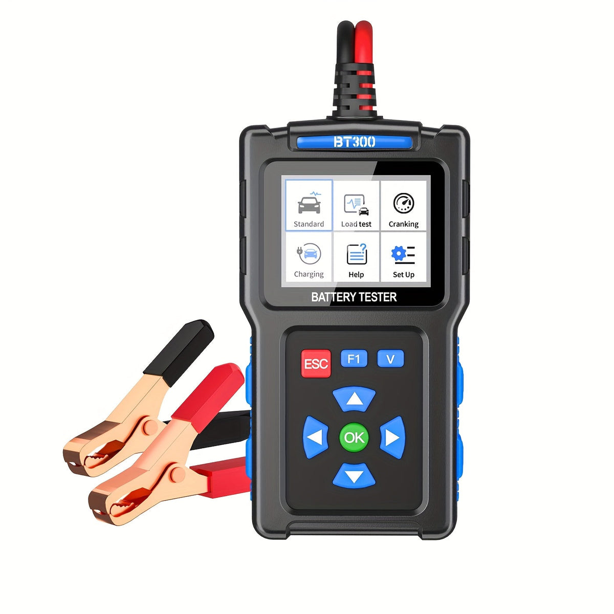 Testeur de charge de batterie de voiture 12V 24V BT300 - Analyseur numérique de batterie et d'alternateur automobile 20-2000 CCA, testeur de système de démarrage et de charge pour voitures, camions, motos, SUV, marine, AGM, gel et plomb-acide