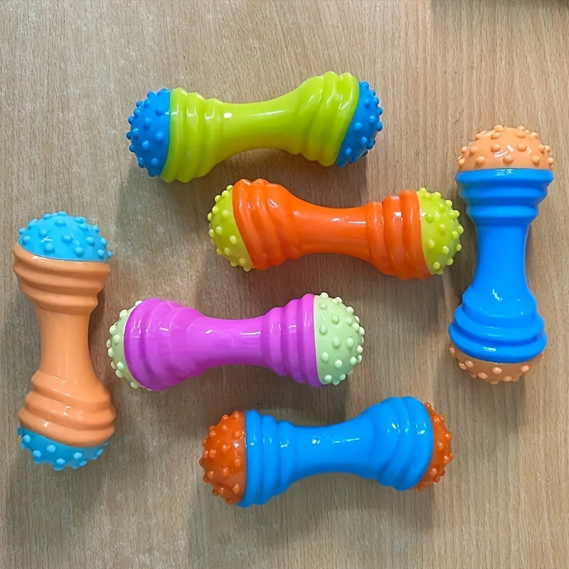 Jouet haltère sonore pour petits chiens - Jouet à mâcher interactif en TPR résistant aux morsures, favorise l'exercice et la santé dentaire, jouet de dentition pour chiot, couleur aléatoire, cadeau amusant pour animal de compagnie