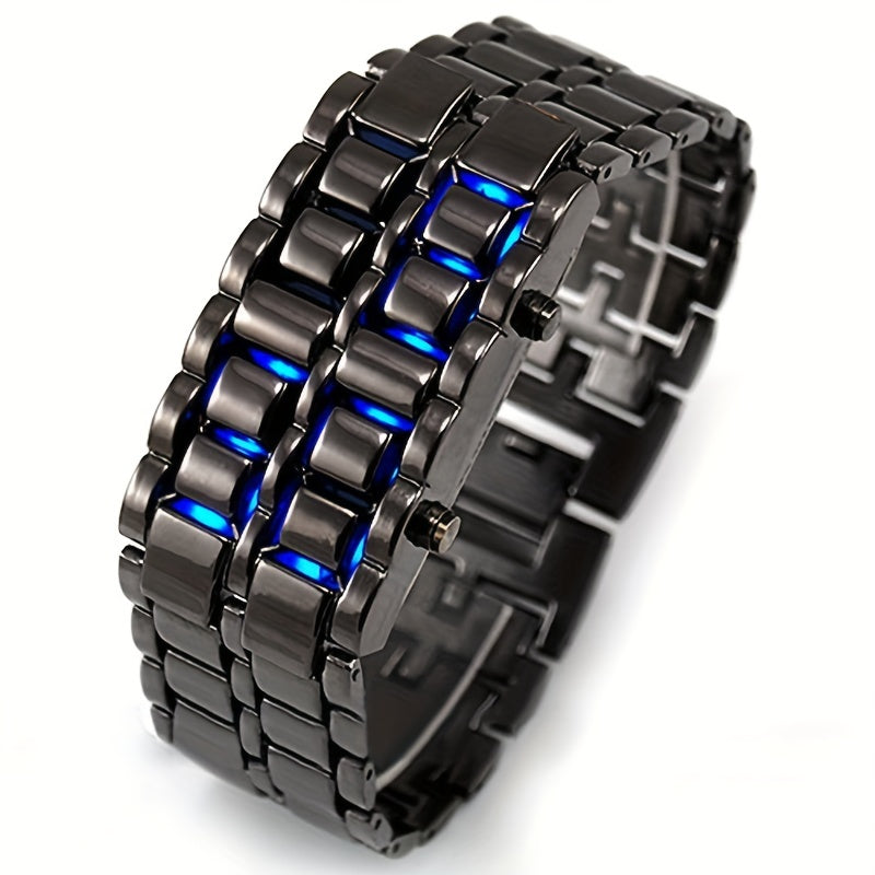 Montre numérique LED Lava pour hommes, femmes et adolescents – Montre-bracelet stylée en acier inoxydable pour couples, affichage LED bleu et rouge, style décontracté pour l'extérieur, 3 couleurs, cadeau pour étudiants