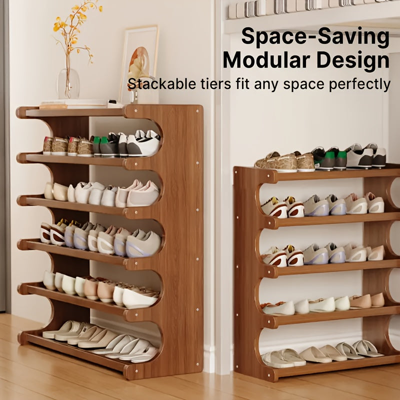 Meuble à chaussures 3/5/6 niveaux effet bois | Organisateur de rangement multi-niveaux gain de place | Étagère à chaussures sur pied facile à monter pour entrée, dortoir, placard ou chambre | Marron