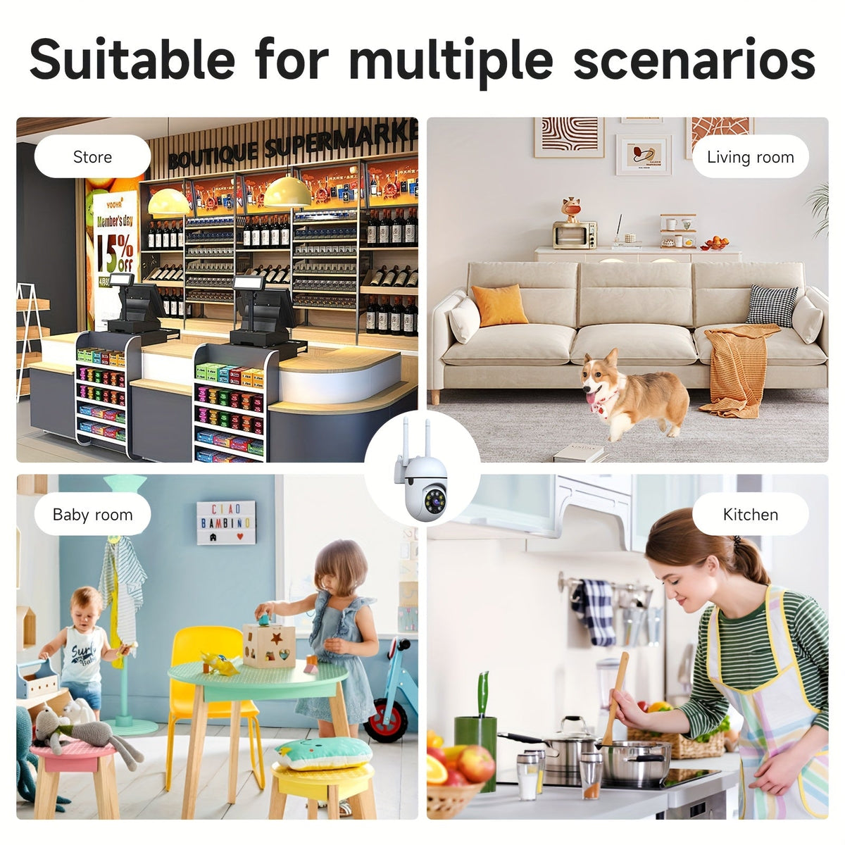 Lot de 2 caméras de sécurité WiFi 2K QHD PTZ panoramique 355° – Double bande 2,4 G/5 G, détection de mouvement par IA, vision nocturne couleur, audio bidirectionnel, stockage cloud et carte SD, babyphone, caméra de surveillance intérieure