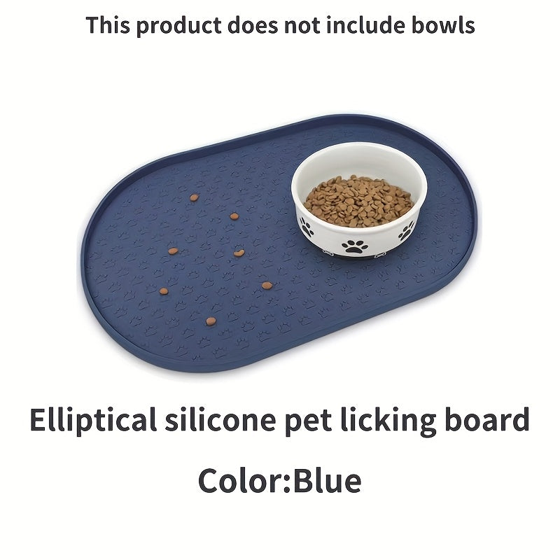 Silicone Pet Feeding Mat - Non-Slip Waterproof Oval Dog & Cat Food Mat, Easy to Clean No Odor Placemat for Pet Bowls, 6 Colors Available - Keeps Floors Clean During Mealtime