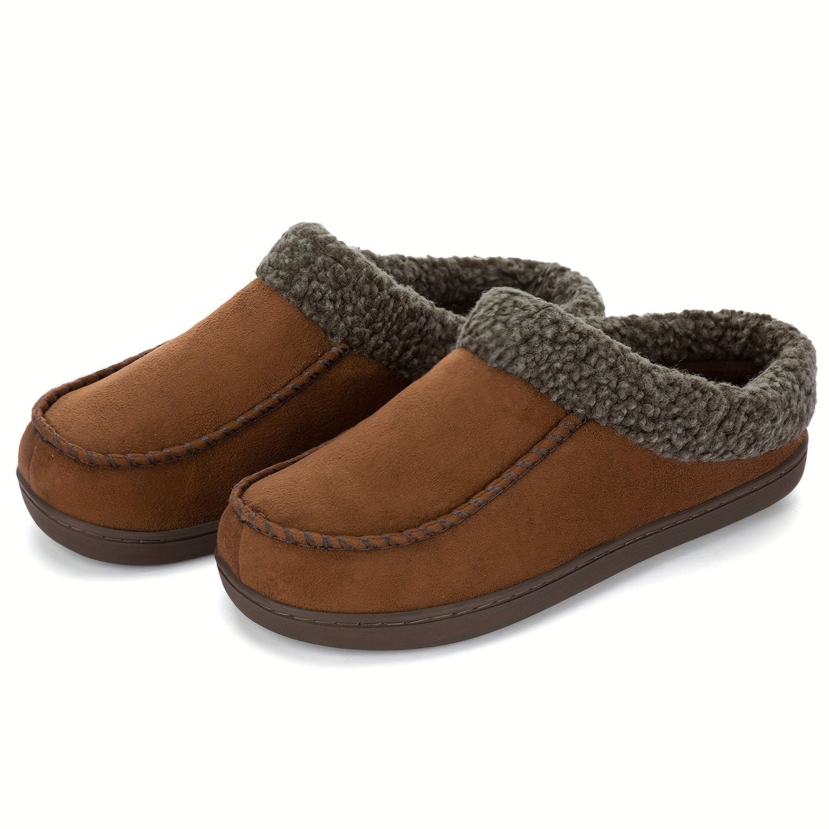 Mocassins pour homme à col en peau de mouton – Rembourrage en mousse à mémoire de forme, semelle antidérapante en TPR, doublure chaude, chaussures à enfiler pour l'intérieur et l'extérieur en toute saison – Brun café, chameau, noir (US 7–12)