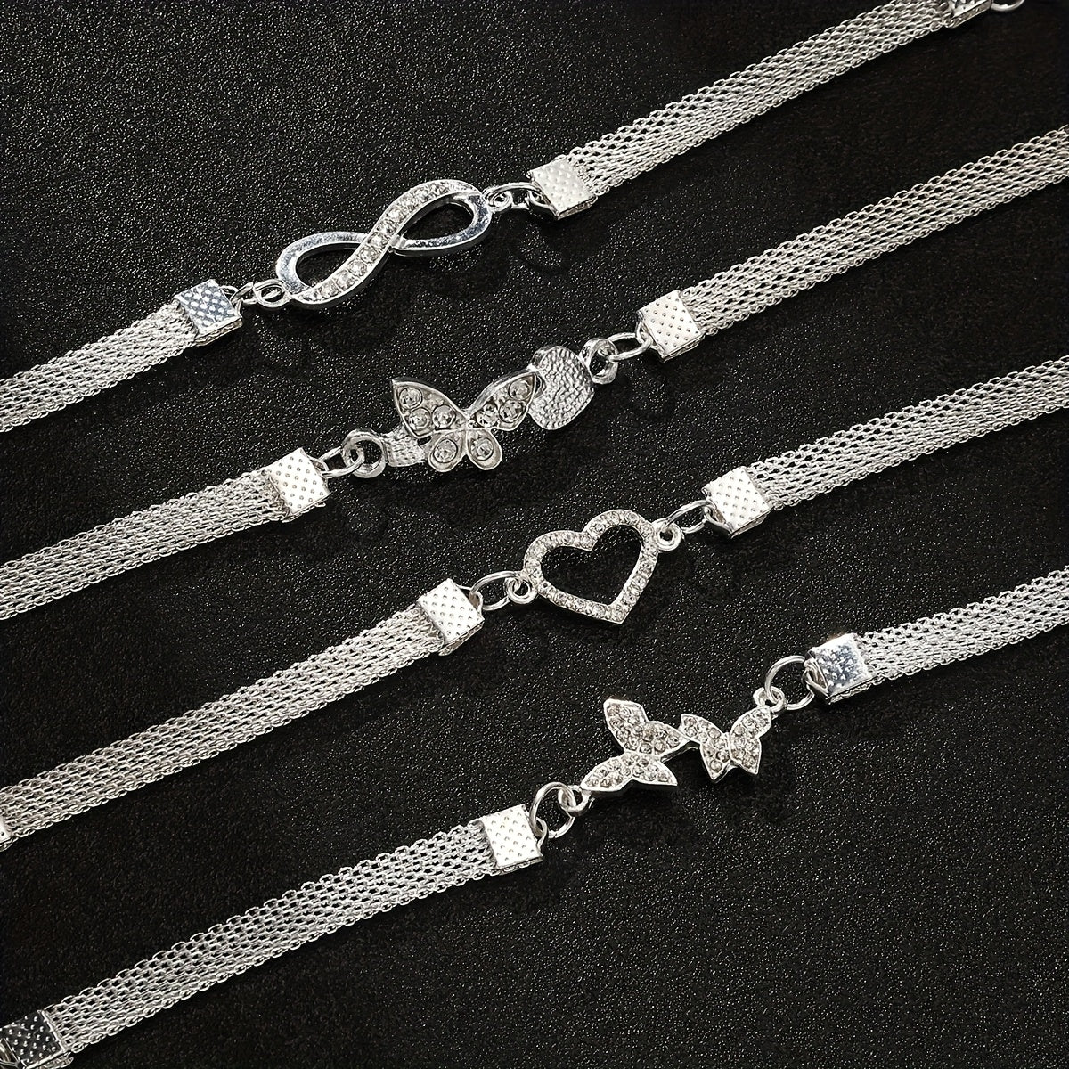 Lot de 4 bracelets de cheville infini papillon en argent 925 – Chaîne de pied empilable pour femmes, bijoux d'été élégants, cadeau pour la fête des mères et anniversaire