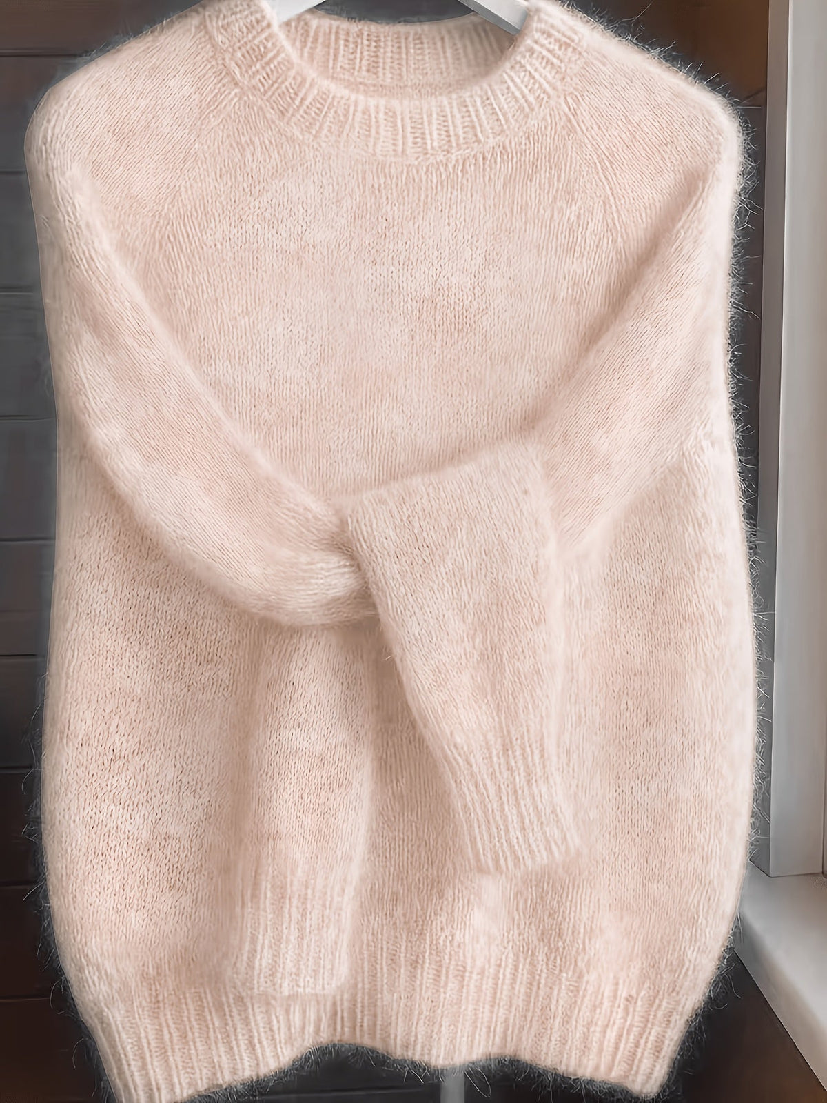 Pull à col rond style français pour femme | Pull en maille 100 % polyester doux et confortable, haut élégant à manches longues et coupe droite pour le printemps et l'automne