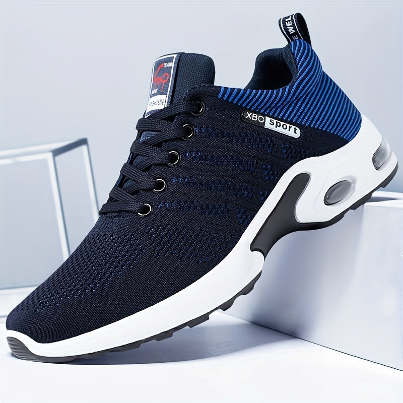 Baskets de sport à coussin d'air pour hommes – Chaussures décontractées à lacets respirantes avec semelle antidérapante, noir et blanc ou noir et bleu, pointures US 6,5–11,5, style urbain sportif