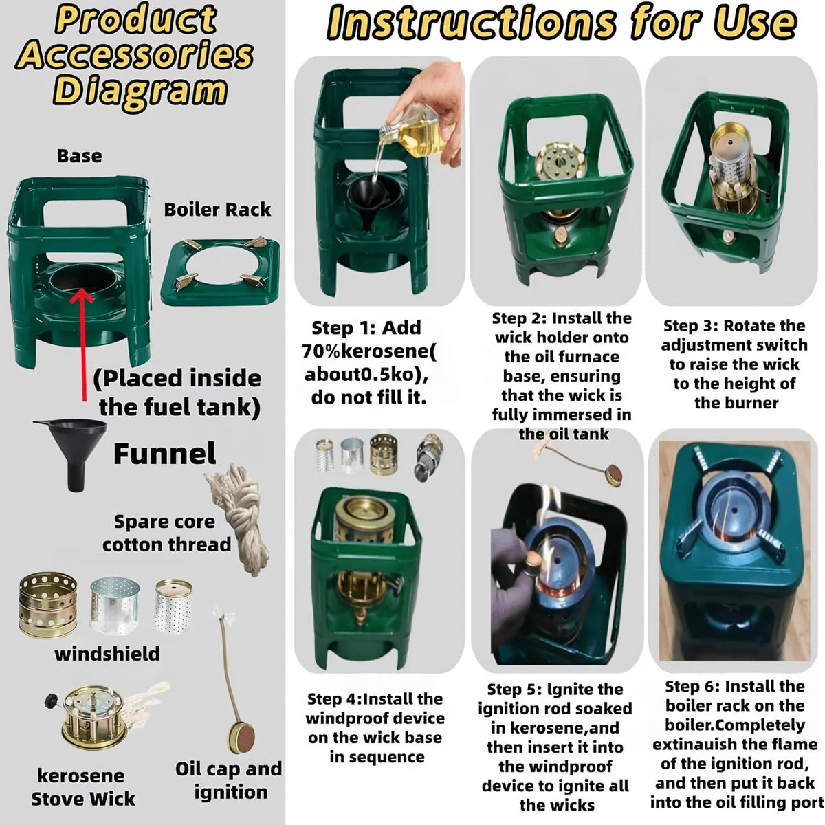 Réchaud de camping portable au kérosène avec brûleur intégré, radiateur et cuiseur à pétrole léger pour l'extérieur avec réglage de flamme pour le camping, les pique-niques et les barbecues