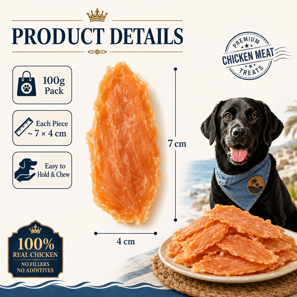 Friandises pour chiens au poulet séché - Vrai poulet séché pour chiens, riche en protéines et facile à digérer, collation saine et durable pour l'éducation des chiots et chiens adultes de toutes tailles.
