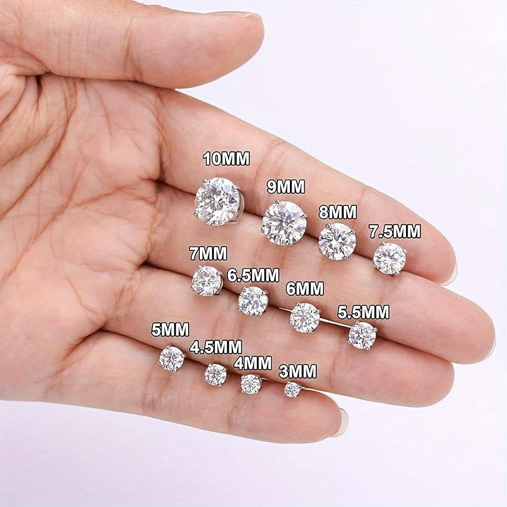 Boucles d'oreilles puces en moissanite, argent sterling 925, couleur D, pureté VVS1, taille ronde, 1 à 4 carats – Bijoux fins brillants pour femmes et hommes, cadeau idéal pour un anniversaire, un mariage, Noël ou une fête.