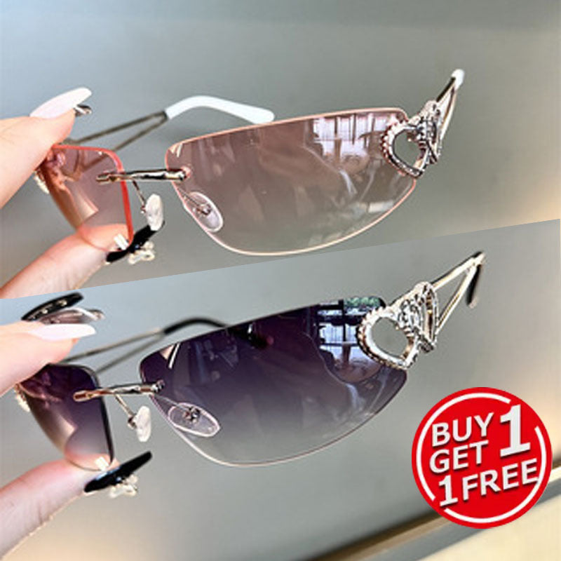Lot de 2 paires de lunettes de soleil rétro Y2K sans monture à verres miroir pour couples – Lunettes esthétiques à verres dégradés assortis pour le quotidien, les séances photo, les festivals et les cadeaux, disponibles en 6 combinaisons de couleurs